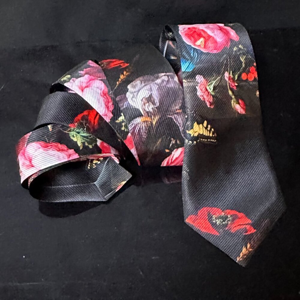 Jan Davidsz de Heem Floral Menswear Necktie Neckwear Black Roses Red Pink Gift